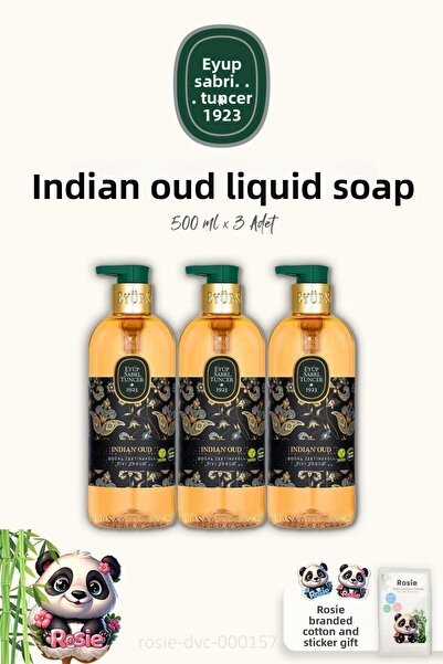 Eyüp Sabri Tuncer 500 ml Indian Oud Olive Oil Liquid Soap and Rose Cotton Set...