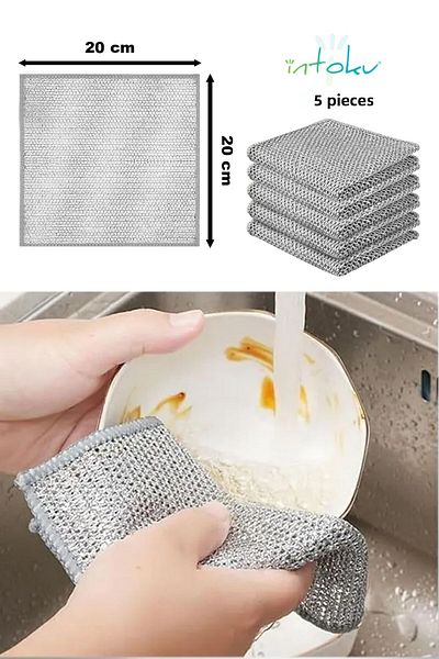 intoku Set of 5 Inox Anti-Scratch Wire - Cleaning and Dishcloth