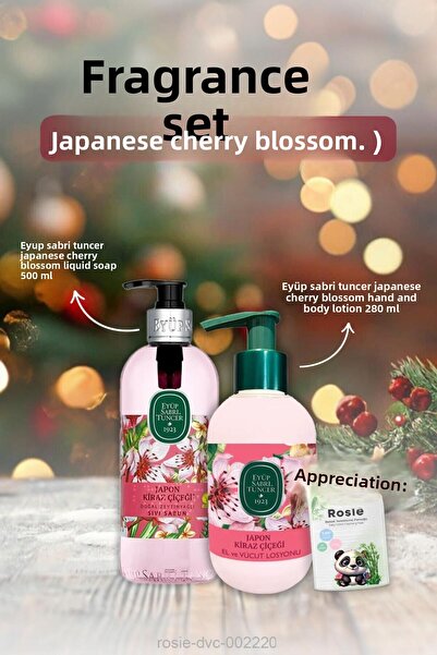 Eyüp Sabri Tuncer أيوب صبري - صابون سائل بنمط زهر الكرز الياباني 500 مل، قطن روزي، لوشن لليدين والجسم 280 مل