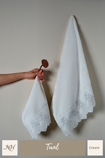 Nazik Home Πετσέτα προσώπου με κεντημένη τούλι (50 X 90 cm)