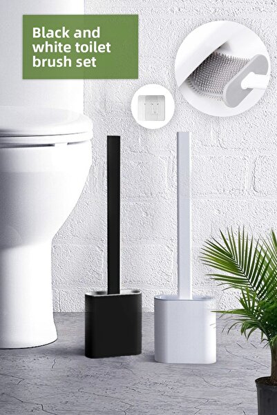 Anadolu Saray Çarşısı Σετ 2 Λευκή και Μαύρη Βούρτσα Τουαλέτας Σετ Σιλικόνης Εύκαμπτη Πρακτική Βούρτσα Τουαλέτας Wc