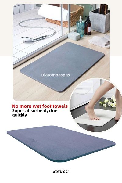 DİATOMPASPAS 40*60 cm Dark Grey Super Absorbent Diatomite Bath Mat