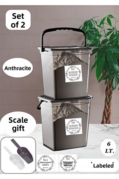 Alamut Home Detergent Box 2 Pieces 6 Liter Flour and Pulses Container (ANTHRACITE) Detergent Holder for Coloured and White