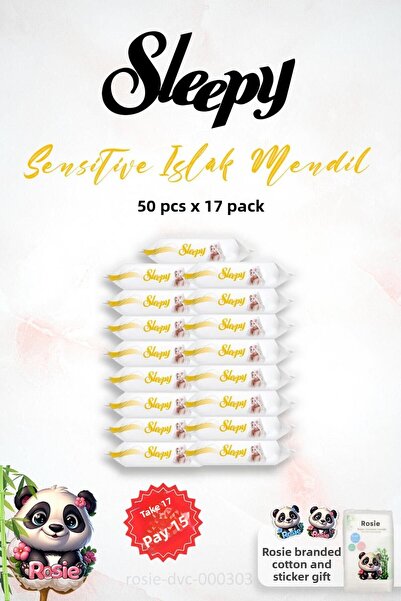 Sleepy مناديل الأطفال الرطبة الحساسة النائمة من 17 إلى 15 حزمة وقطن روزي