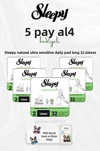 Sleepy قطن طبيعي فائق الحساسية - 32 وسادة يومية، اشتري 5 واحصل على 4، روزي