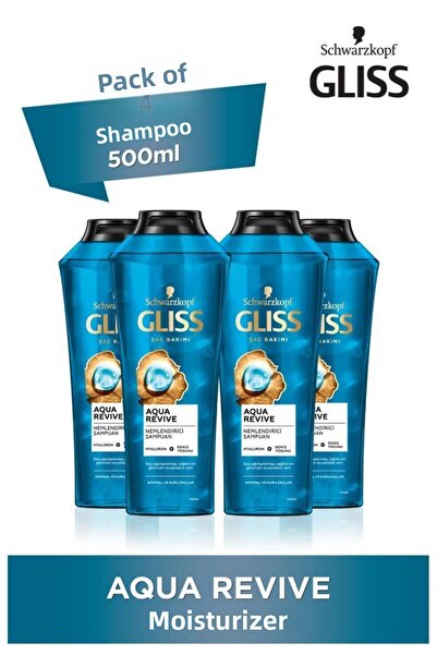 Gliss Aqua Revive - 500 ml x 4 Pieces Moisturizing Shampoo with Hyaluron and ...