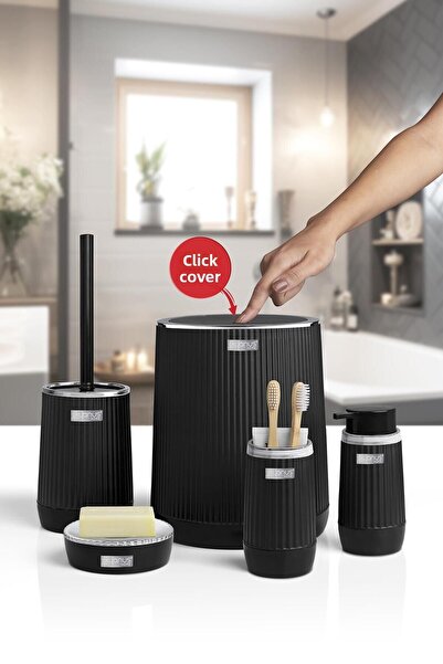 Okyanus Home طقم حمام نيدا بلاك كروم إيكو 5 قطع