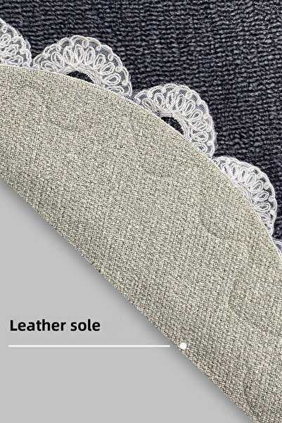 Teksev Gülruba Ovakl Anthracite Dowry Lace 2-Piece Bath Mat Set Non-Slip Base Toilet Seat