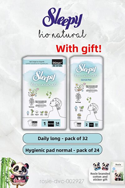 Sleepy 32 قطعة يومية من الفوط الصحية 24 قطعة، سليبي وروزي الطبيعي