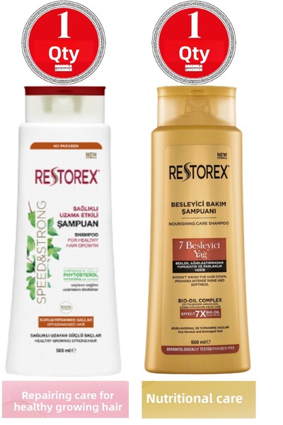 Restorex Șampon pentru păr uscat și deteriorat 500 ml 1 bucată + Șampon de îngrijire 7 ulei nutritiv 500 ml 1 bucată
