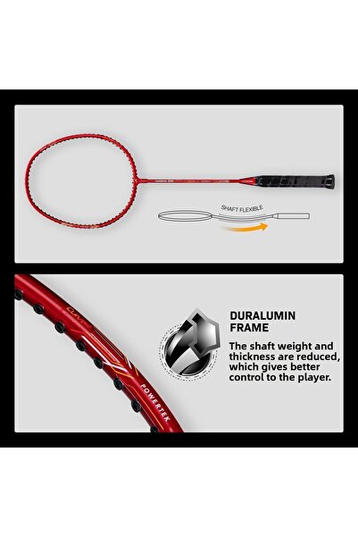 Hundred Powertek 200 Pro Badminton Racquet |dark Red | Aluminium, Strung, 95g, G5, Tension -18-20lbs