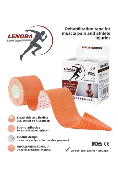 LENORA Ταινία Κινησιολογίας για τον Πόνο Πορτοκαλί 5 Μέτρα Χ 5 Εκ. Αθλητική Τ...