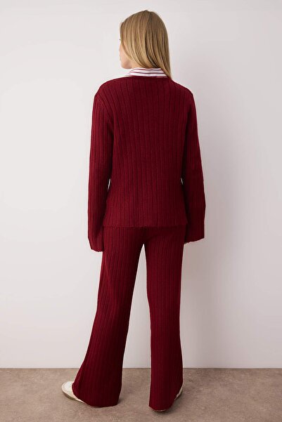 Trendyol Collection Burgundy Soft Textured Sweater-Pants Knitwear Bottom-Top Set Twoaw26Au00004