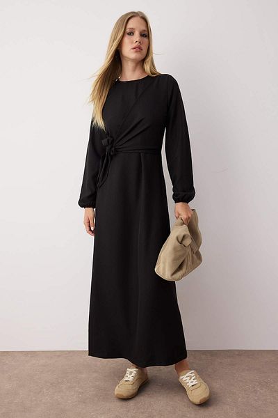 Trendyol Modest Μαύρο λινό υφαντό φόρεμα TCTSS25EB00129