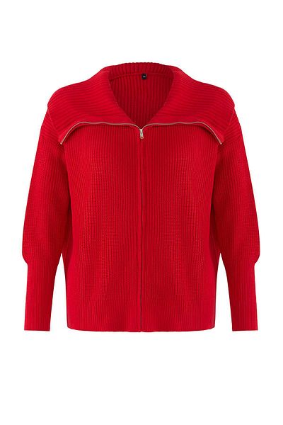 Trendyol Curve Red Turn-Down Collar Zipper Crop Knitwear Cardigan Tbbaw25Av00009