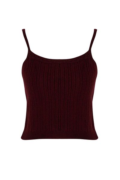 Trendyol Collection Burgundy Square Collar Lace Garnish Knitwear Cardigan-Blouse Soft Texture Knitwear Suit Twoaw26Hi00086