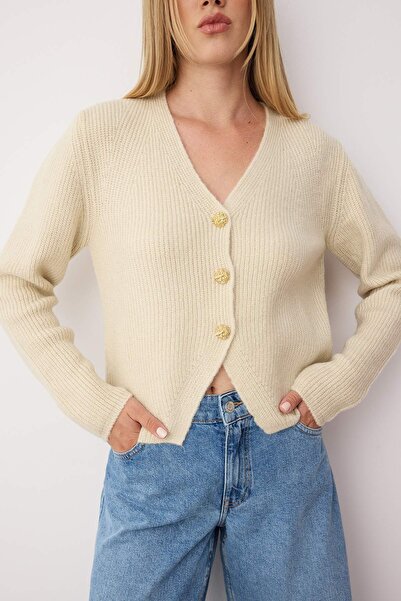 Trendyol Collection Stone Soft Textured Knitwear Cardigan Twoaw26Hi00112