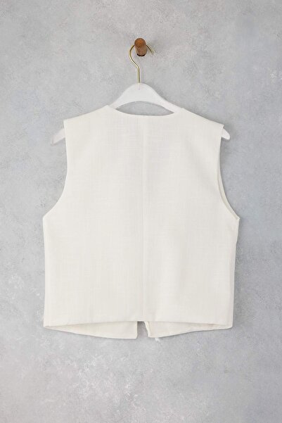 Trendyol Collection White Binding Detailed Linen Look Woven Vest Twoss25Ye00124