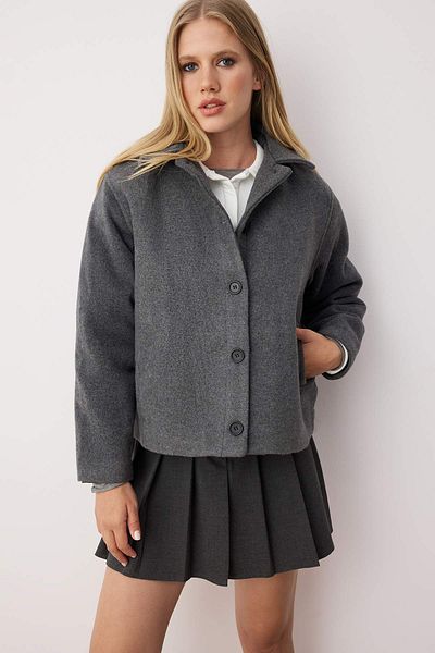 Trendyol Collection Anthracite Regular Fit Cashmere Thin Jacket Coat Twoaw26Mo00133