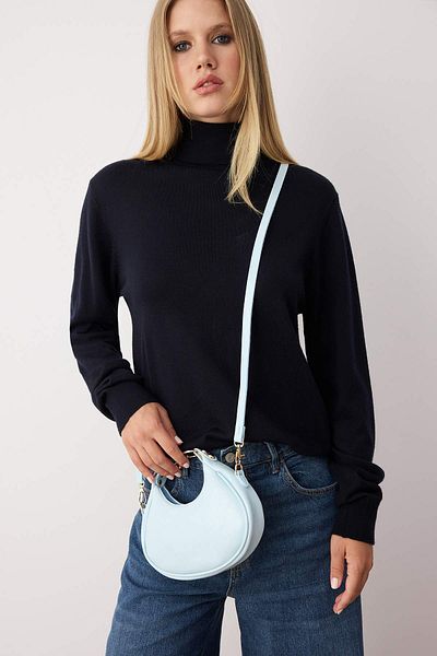 TRENDYOL SHOES Baby Blue Dual Use Strap Women's Mini Oval Shoulder and Hand Bag Takss25Oc00091