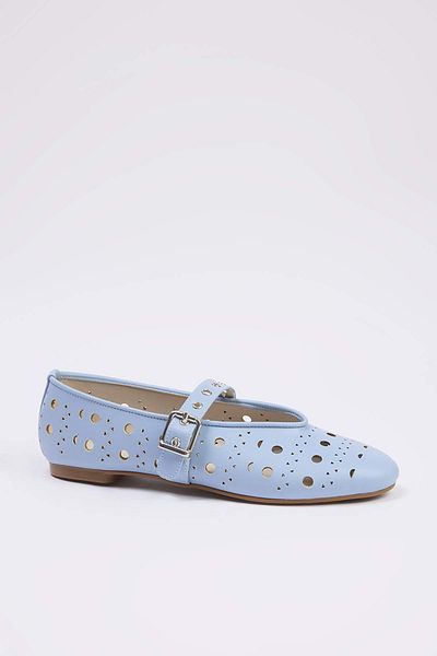 TRENDYOL SHOES Baby Blue Laser Cut Mary Jane Women's Ballerina Ballerina Takss25Be00037