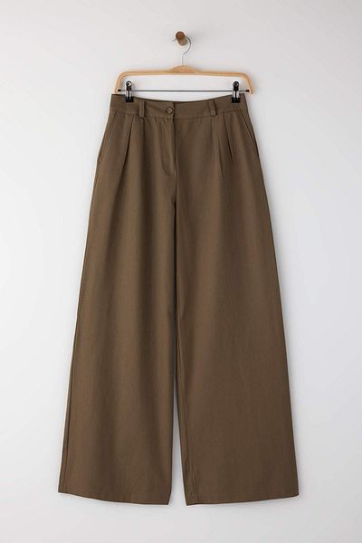 Trendyol Collection Brown Thin Drape Soft Touch 100% Cotton Wide Leg/Wide Leg Pants Twoaw26Pl00010