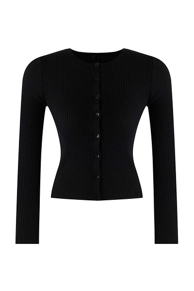 Trendyol Collection Black Mercerized Look Ribbed Knitwear Cardigan Twoaw26Hi00118