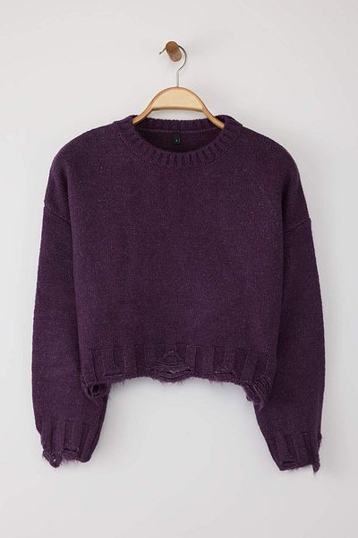 Trendyol Collection Pulover mov Crop Wide Fit Textură moale cu detaliu de curățare TWOAW24KZ00319