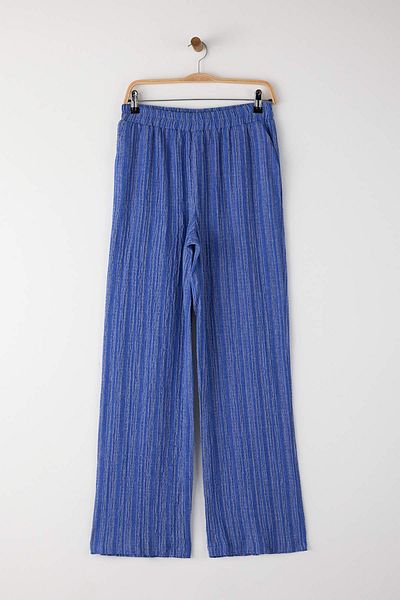Trendyol Collection Blue Elastic Waist Textured Fabric Trousers Twoss24Pl00142
