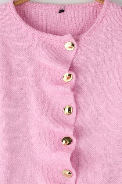 Trendyol Collection Pink Drawstring Closure Detailed Metal Button Knitwear Cardigan Twoaw26Hi00110