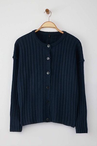 Trendyol Collection Navy Blue More Sustainable Basic Ribbed Wide Fit Knitwear Cardigan Twoaw26Hi00128