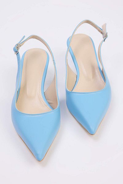 TRENDYOL SHOES Baby Blue Patent Leather Pointed Toe Kitten Heels Women's Classic Heeled Shoes Takss25To00005