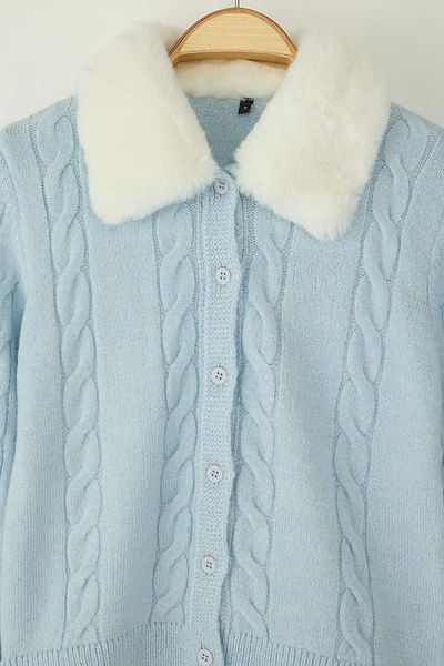 Trendyol Collection Blue Crop Fur Detailed Fitted/Body Wrap Knitwear Cardigan Twoaw26Hi00048