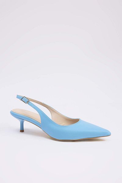 TRENDYOL SHOES Baby Blue Patent Leather Pointed Toe Kitten Heels Women's Classic Heeled Shoes Takss25To00005