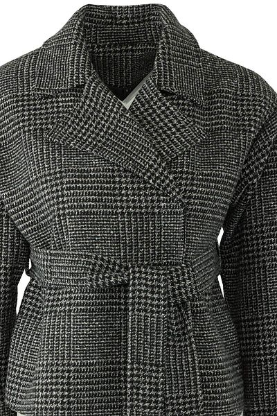 Trendyol Collection Dark Gray Plaid Pattern Regular Fit Belted Cashmere Slim Jacket Coat Twoaw26Mo00134