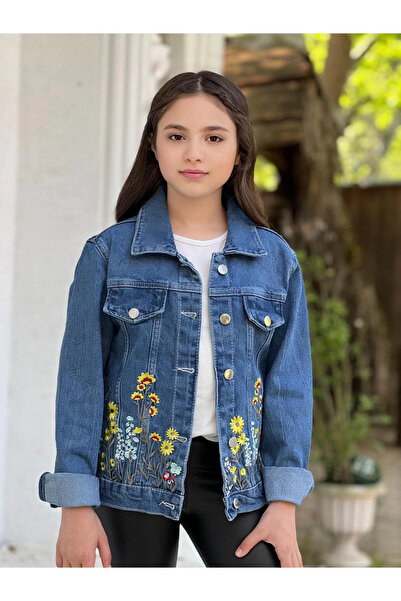 DUDOR KİDS Jachetă de blugi cu broderie florală pentru fete - Jachetă de blugi/Mantouri de blugi