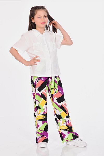 RAMON&ARTOS Pantaloni pentru fete din viscoza cu model - croiala confortabila, picior lat