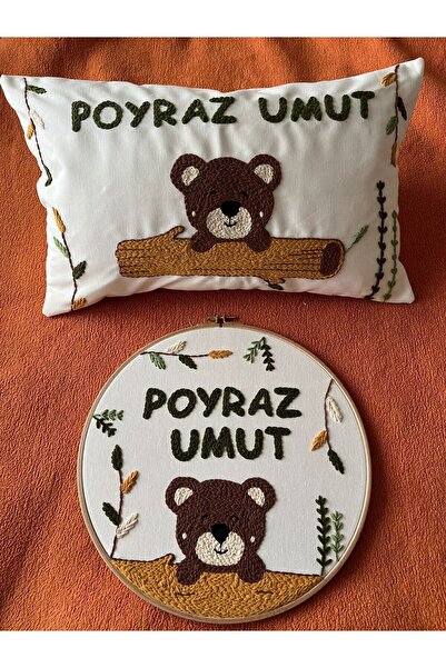 punch passion İsimli Bebek kapı süsü-takı yastığı takımı, punch nakışlı (İÇ D...