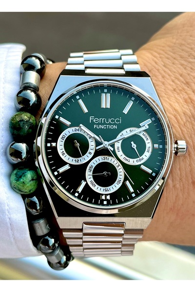 Ferrucci Yeni Sezon Çelik Erkek Kol Saati, Tüm Fonksiyonları Aktif, 2 Yıl Garantili, Su Geçirmez
