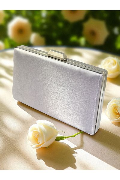 Biçanta Culoare Gri Argintiu Satin Satin Femei Rochie Seara Geanta Nunta Logodna Absolvire