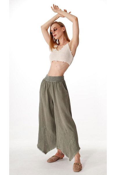 shE tekstil Wide Leg Asymmetrical Trousers Khaki