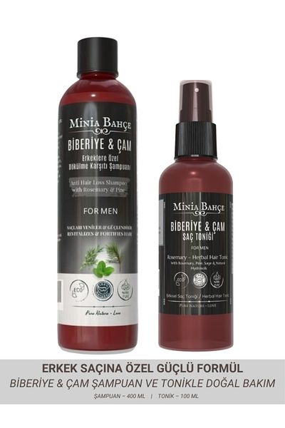 Minia Bahçe Bitki ve Sanat Atölyesi Men's Hair Care Set – 100% Natural Shampoo & Tonic, 400 ml + 100 ml