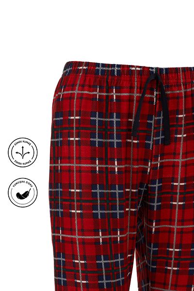 Elemge Women's Red Pajama Bottoms Suede Fabric Plaid Comfortable Fit with Ribbon Stretchy Soft Texture Without Pockets