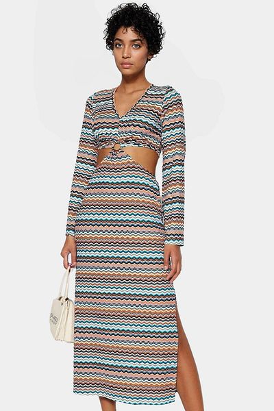 PayBuy Multi Zigzag Patterned Midi Knitted Dress Daily Summer Casual Cut High Quality Use