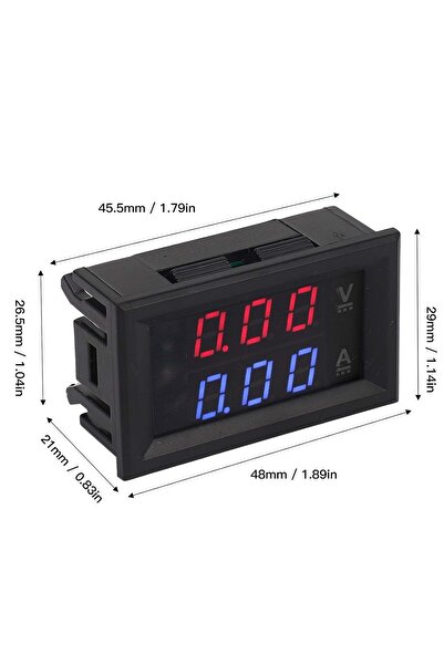 EcoFast Dijital Dual Voltmetre Ampermetre Volt Akım Ölçer Dc 0-100v 10a Kırmızı-Mavi, Voltmetre, Ampermetre