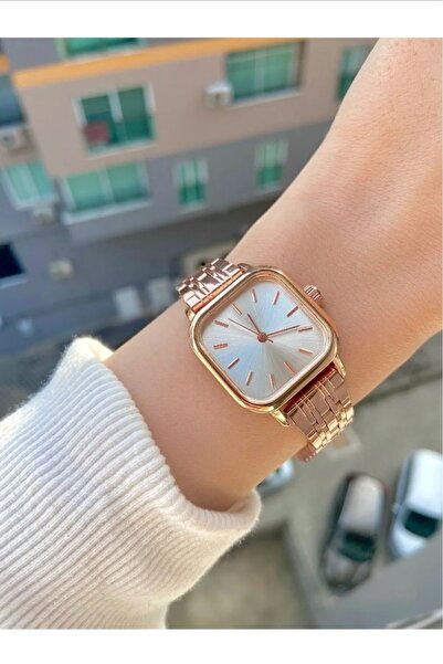 Leerybee Rose Gold Minimal Kare Kadran Kadın Kol Saati Hediyelik Doğum Günü A...