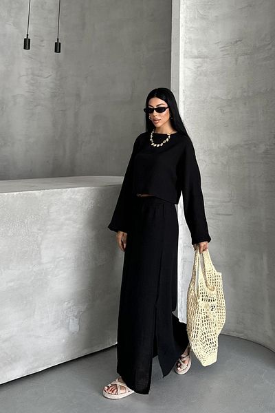 İstangül Butik Soft Moss Summer Cool Muslin Suit Relaxed Fit and Tril Texture