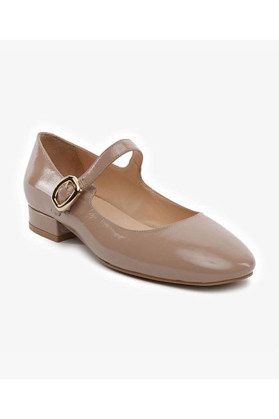 Greyder Women's Light Mink Wrinkled Patent Leather Genuine Leather Ballerinas 5Y2Ta59190