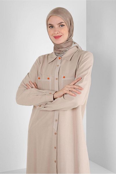 Alvina BUTTONED LINEN TUNIC WITH STITCH DETAIL 43606