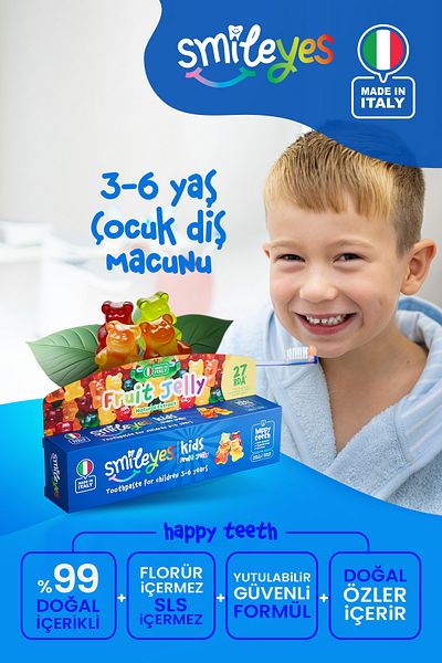 Smile yes Smileyes Kids Fluoride-Free Swallowable Children's Toothpaste 3-6 Years Old Fruit Jelly Taste 50 ml